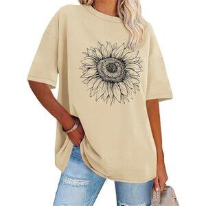 Womens Oversized Graphic T-Shirt - Crew Neck Summer Short Sleeve Loose Fit Top